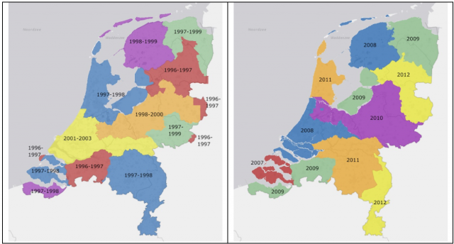 De afbeeldingen laten de verschillen zien tussen AHN1 en AHN2
